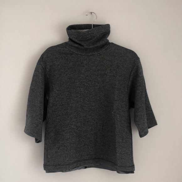 H HALSTON Metallic Charcoal Funnel Neck Top - Picture 14 of 14